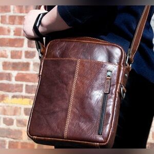 Jack Georges Dark Brown Voyager Collection Leather Crossbody Bag